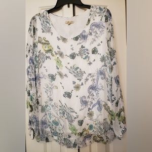 Giusy Romantic 100% Silk Peasant Blouse L